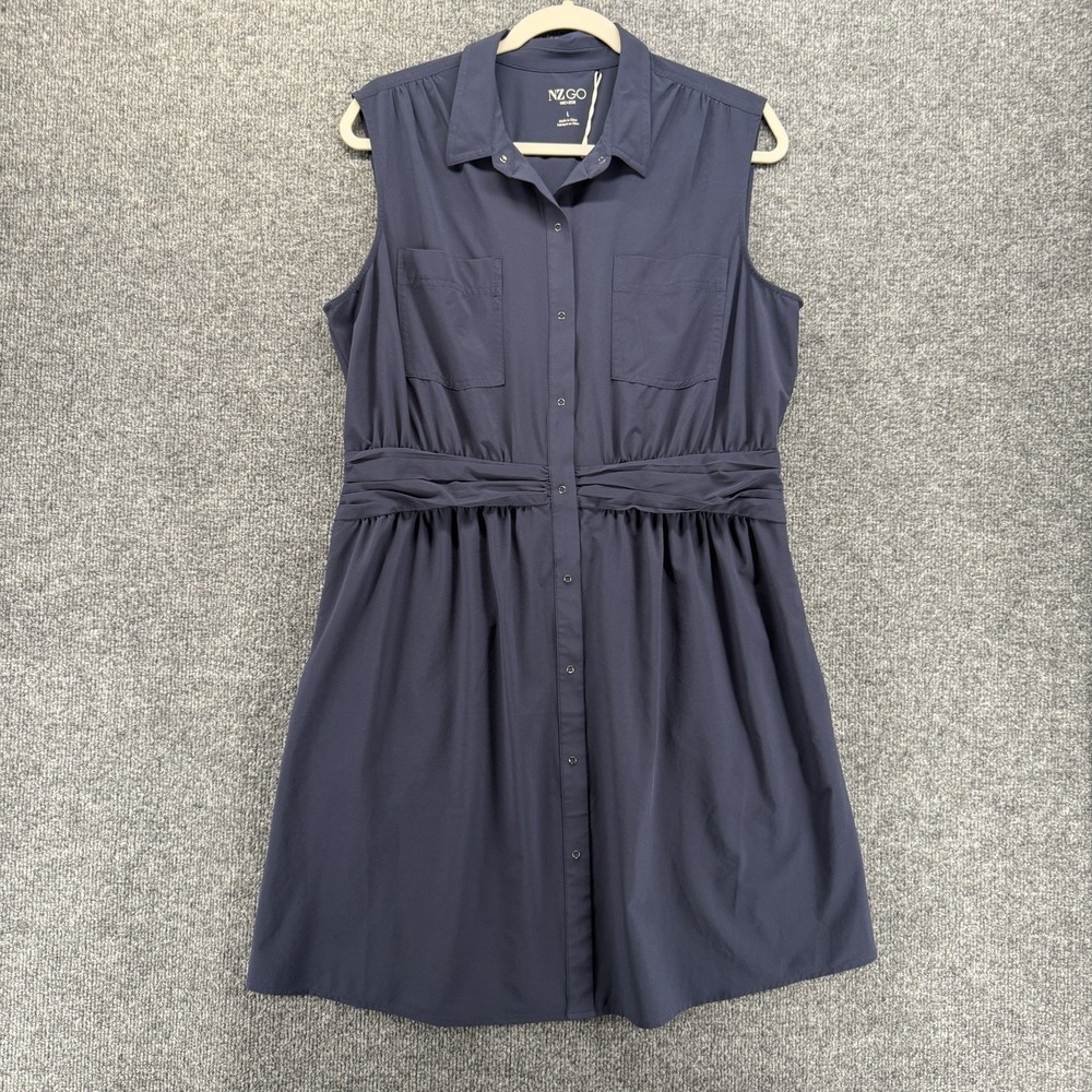 Nic + Zoe Dress Womens L Blue Button Up Sleeveless Casual Resort Travel Chic